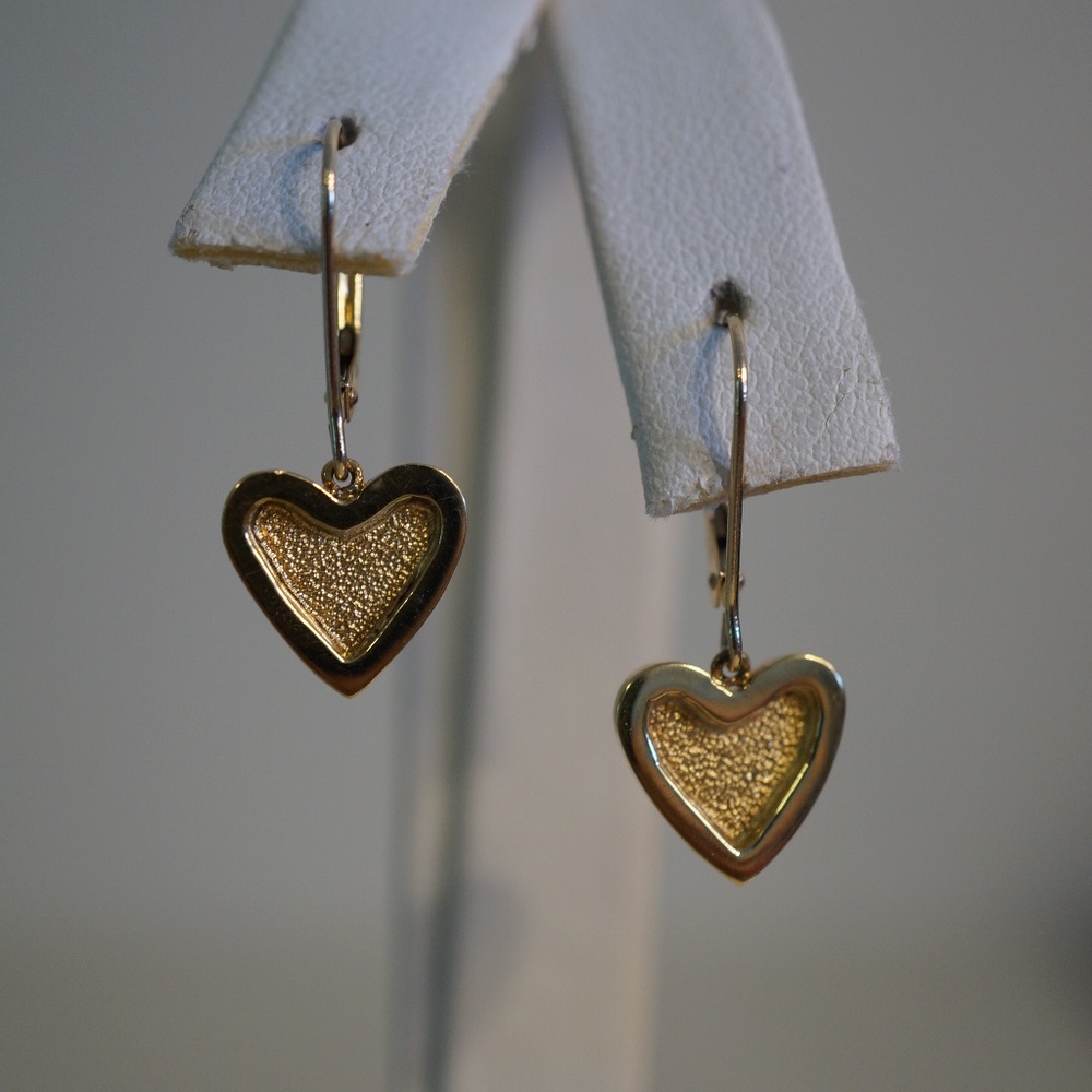 14KY Gold Custom Made Lever Back Heart Earrings